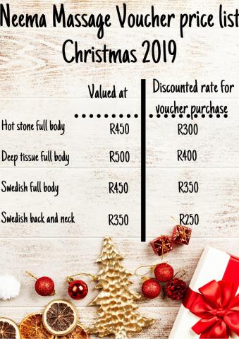 Christmas 2019 Massage Prices