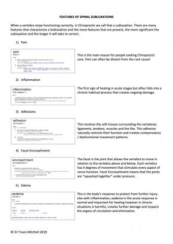 Features of Spinal Subluxations